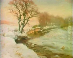 Sheep By A River, Winter by Joseph Farquharson