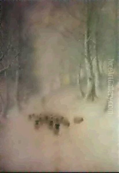 Sheep On A Snow Bound Road - view 1