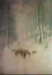 Sheep On A Snow Bound Road by Joseph Farquharson