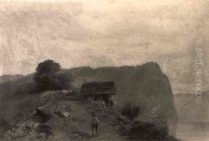 Paesaggio Lacustre Con Baita E Figure