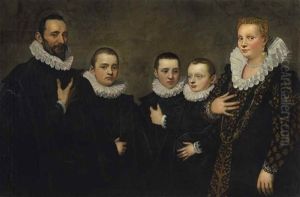 Portrait Of An Aristocratic Family, Possibly Francesco Trento With His Wife And Sons by Giovanni Antonio Fasolo