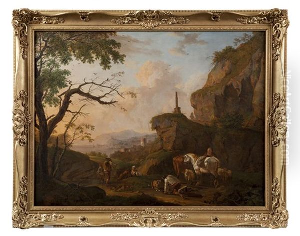 Italianate Landscape With Travellers And Animals On A Wooded Path - view 1