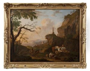 Italianate Landscape With Travellers And Animals On A Wooded Path
