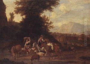 An Italianate Landscape With Drovers Watering Their Animals