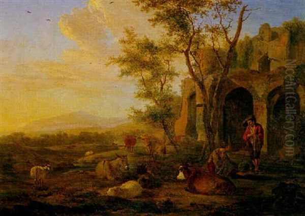 Sudliche Landschaft Mit Ruinen Und Hirtenpaar - view 1