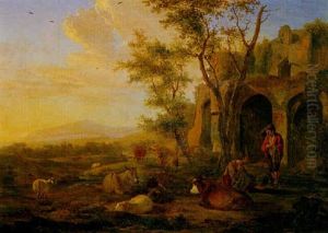 Sudliche Landschaft Mit Ruinen Und Hirtenpaar