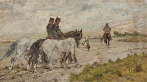 Three Soldiers Riding In An Estuary by Giovanni Fattori