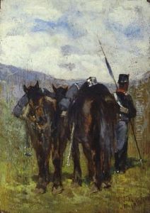 Soldato Con Due Cavalli by Giovanni Fattori