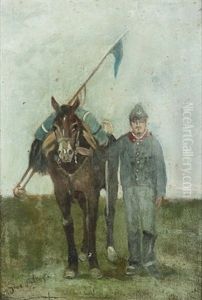 Kavallerist Mit Pferd Auf Einer Wiese