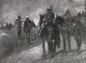 El Mensaje (escena Militar) by Giovanni Fattori