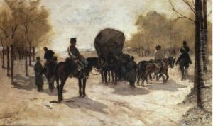Soldiers With Horses Near A Forest by Giovanni Fattori