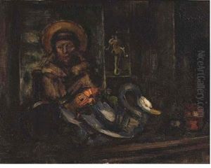 A Still Life With Vases On A Table And A Portrait Of A Saint by Henri Le Fauconnier