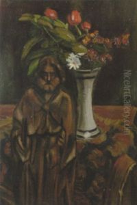 A Still Life With Flowers And A Sculpture A Still Life With Flowers And A Sculpture