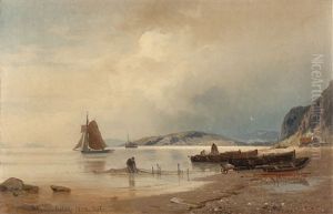 Kustenlandschaft Mit Einem Fischer, Der Seine Netze Einholt by Viggo Fauerholdt