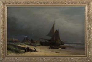 Fishing Boats On A Shore by Viggo Fauerholdt
