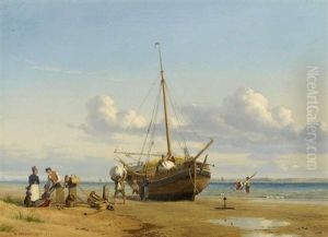 Beim Ausladen Des Schiffes Am Strand Beim Ausladen Des Schiffes Am Strand