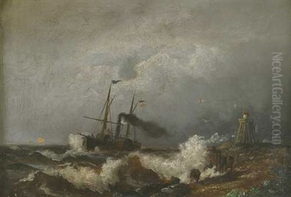 Marineschiff Des Deutschen Reichs Bei Rauher Brandung Auf Der See - view 1