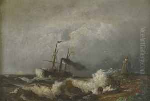 Marineschiff Des Deutschen Reichs Bei Rauher Brandung Auf Der See by Viggo Fauerholdt