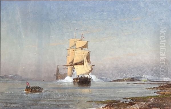 Seascape With A Saluting Ship And A Rowing Boat - view 1