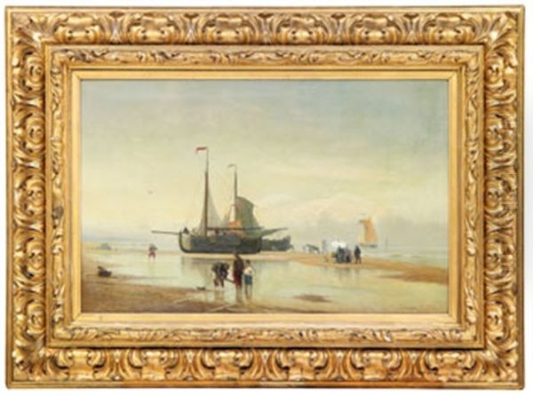 Strandlandskap Med Figurer Och Fiskebatar - view 1