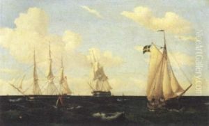 Marine Med Svensk Og To Danske Sejlskibe Marine Med Svensk Og To Danske Sejlskibe