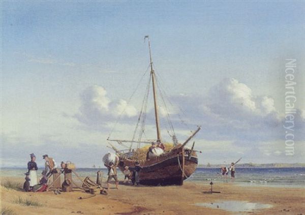Folkeliv Ved Optrukket Bad Pa Stranden, Fano - view 1
