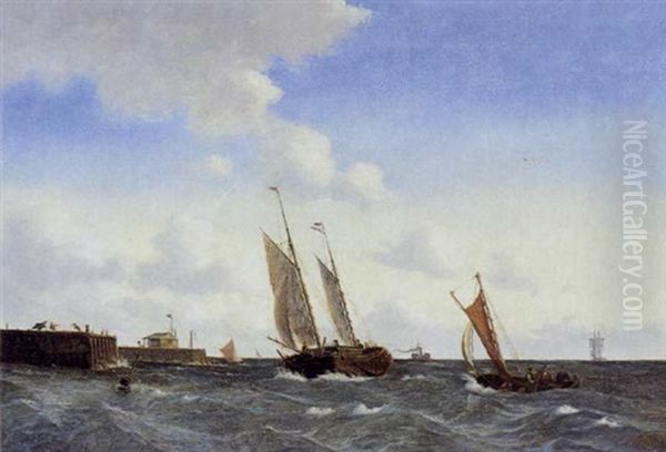 Marine Med Fiskerfartojer Ud For Havn - view 1