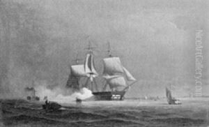 Marine. Salut-schiesende Kriegsfregatte Vor Der Danischen Ostseekuste by Viggo Fauerholdt