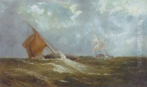 Sailing Boats On A Rough Sea by John Faulkner