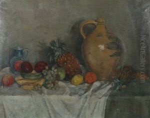 Stillleben Mit Fruchten Und Keramikkrugen