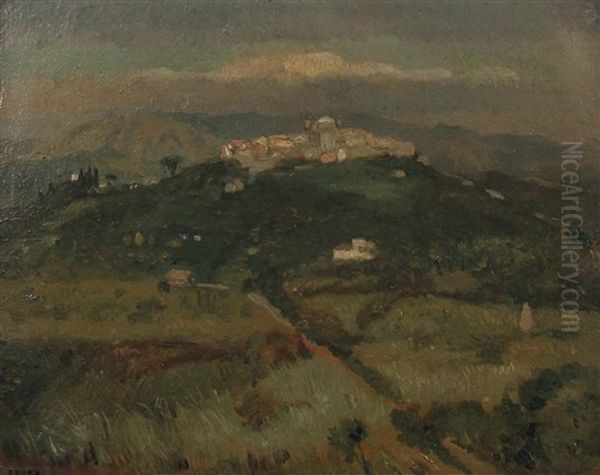 Italienische Hugellandschaft Mit Blick Auf Einen Ort Auf Der Kuppe - view 1