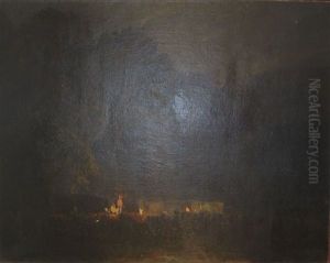 Zahlreiches Volk Bei Nachtlichem Fest Mit Tarantella-tanzerin by Amandus Faure