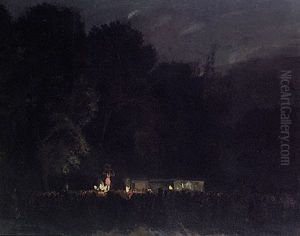 Nachtliches Treiben Mit Tarantella-tanzerin Auf Einer Waldlichtung by Amandus Faure