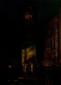 Porta Capuana Neapel - Karfreitag: Weise Prozession Bei Fackelschein by Amandus Faure
