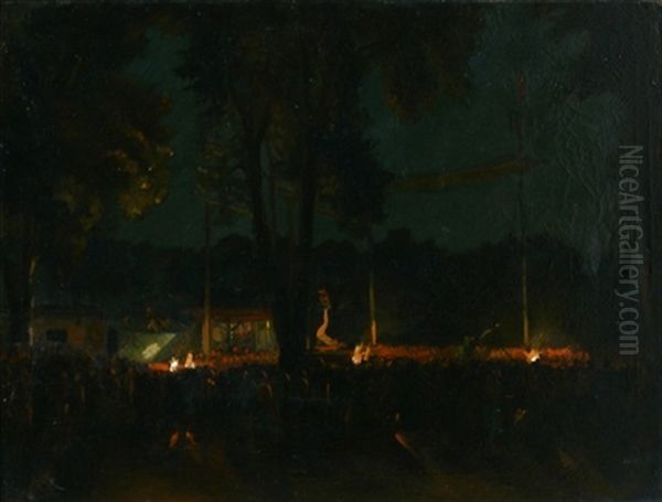 Nachtliche Veranstaltung Im Wald Bei Feuerschein - view 1
