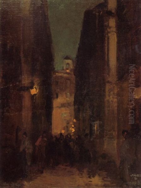Abendlich Belebte Gasse In Rom - view 1