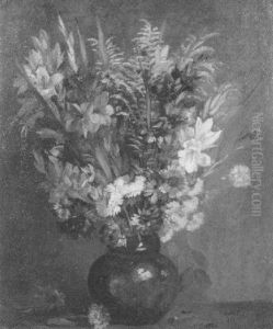 Sommerblumenstraus Mit Gladiolen, Lilien Und Bunten Grasern