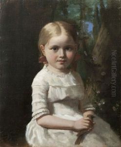 Portrait D'une Fillette Tenant Un Oiseau by Eugene Faure