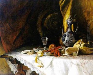 Altmeisterliches Stilleben Mit Austern, Zitrone Und Krebs, Kelchglas. . . by Leonhard Faustner