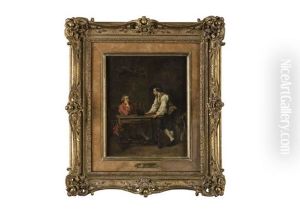Two Gentlemen In 18th Century Attire by Jean Baptiste Fauvelet