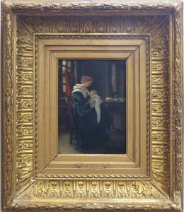Interior Genre With Woman Sewing by Jean Baptiste Fauvelet