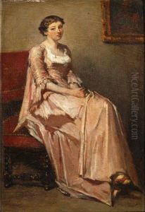 Nachdenkliche Junge Frau In Rosa Seidenkleid by Jean Baptiste Fauvelet