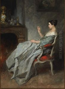 By The Fireplace by Jean Baptiste Fauvelet