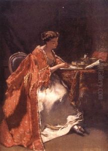 Jeune Femme Lisant Dans Un Interieur by Jean Baptiste Fauvelet