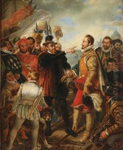 A Regent And Explorer - Possibly King Ferdinand Ii And Ponce De Leon by Antoine Pierre Charles Favart