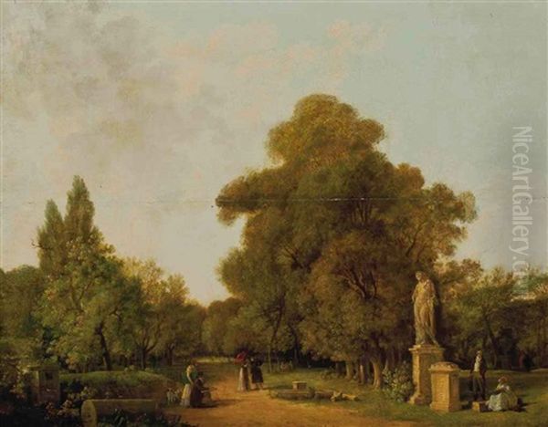 Dessinateur Et Personnages Elegants Dans Un Parc - view 1