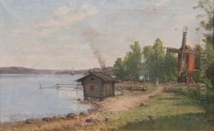 Shore With Windmill by Ellen Favorin