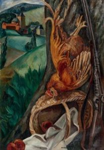 Nature Morte Dans Un Paysage Du Lot Ou Nature Morte Au Coq by Andre Favory