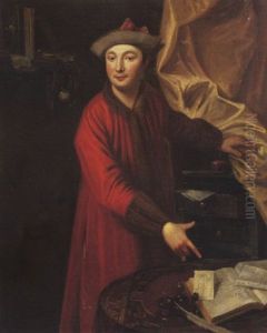 Portrait Of An Oriental Gentleman, Standing In His Study Pointing At An Open Book by Antoine de Favray