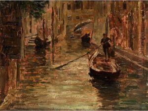 Venezianischer Seitenkanal Mit Gondoliere